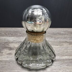 Vintage Hand Blown Decanter with Mercury Glass Ball Cork Plug- Made In Mexico